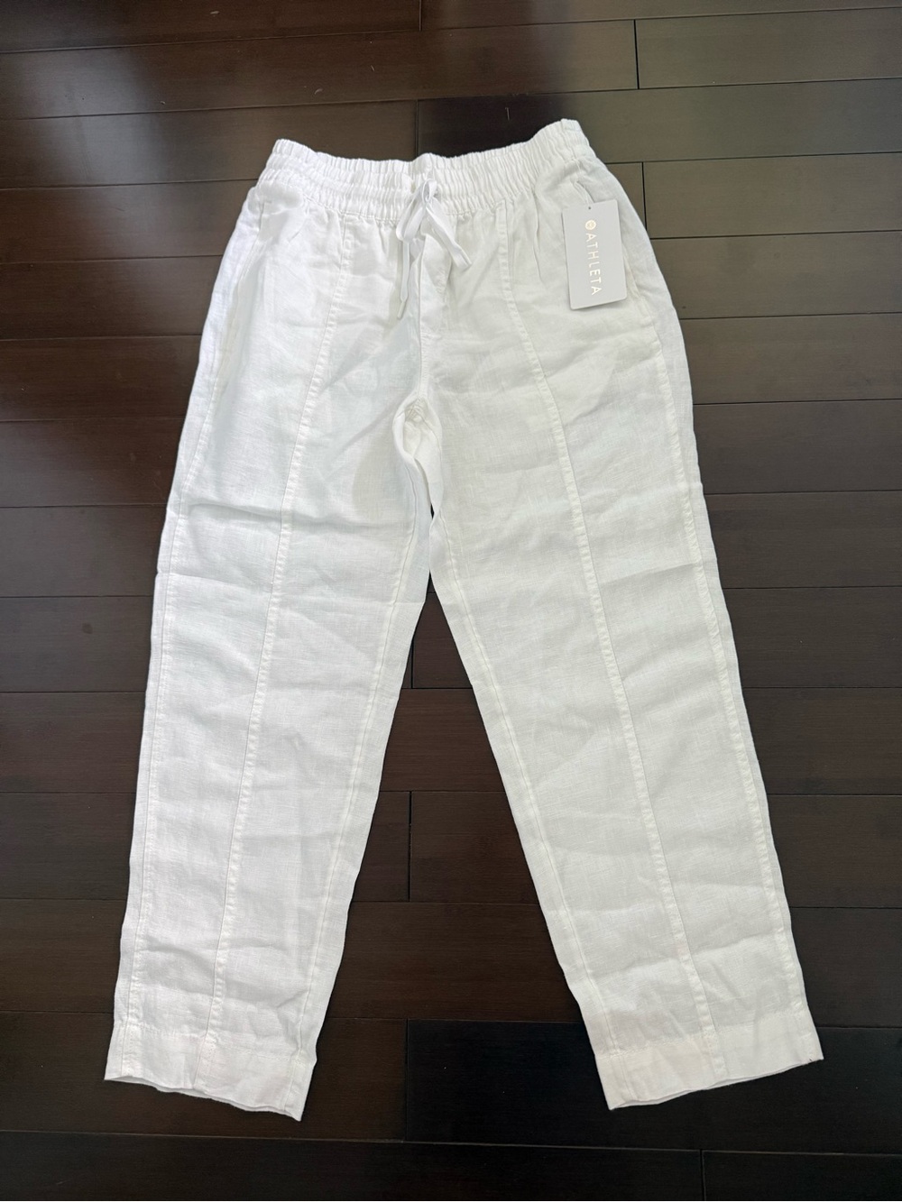 Athleta White Drawstring Linen-Blend Joggers